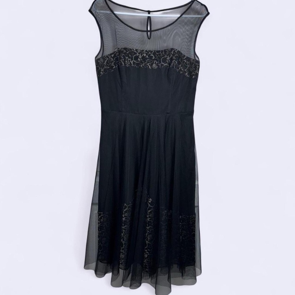 White House Black Market Black Lace Mesh Fit & Flare Dress Size 8